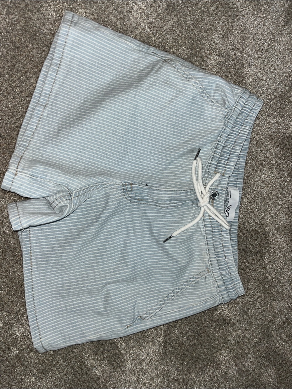 Light Blue Pinstripe Women's Jean Shorts with Drawstring